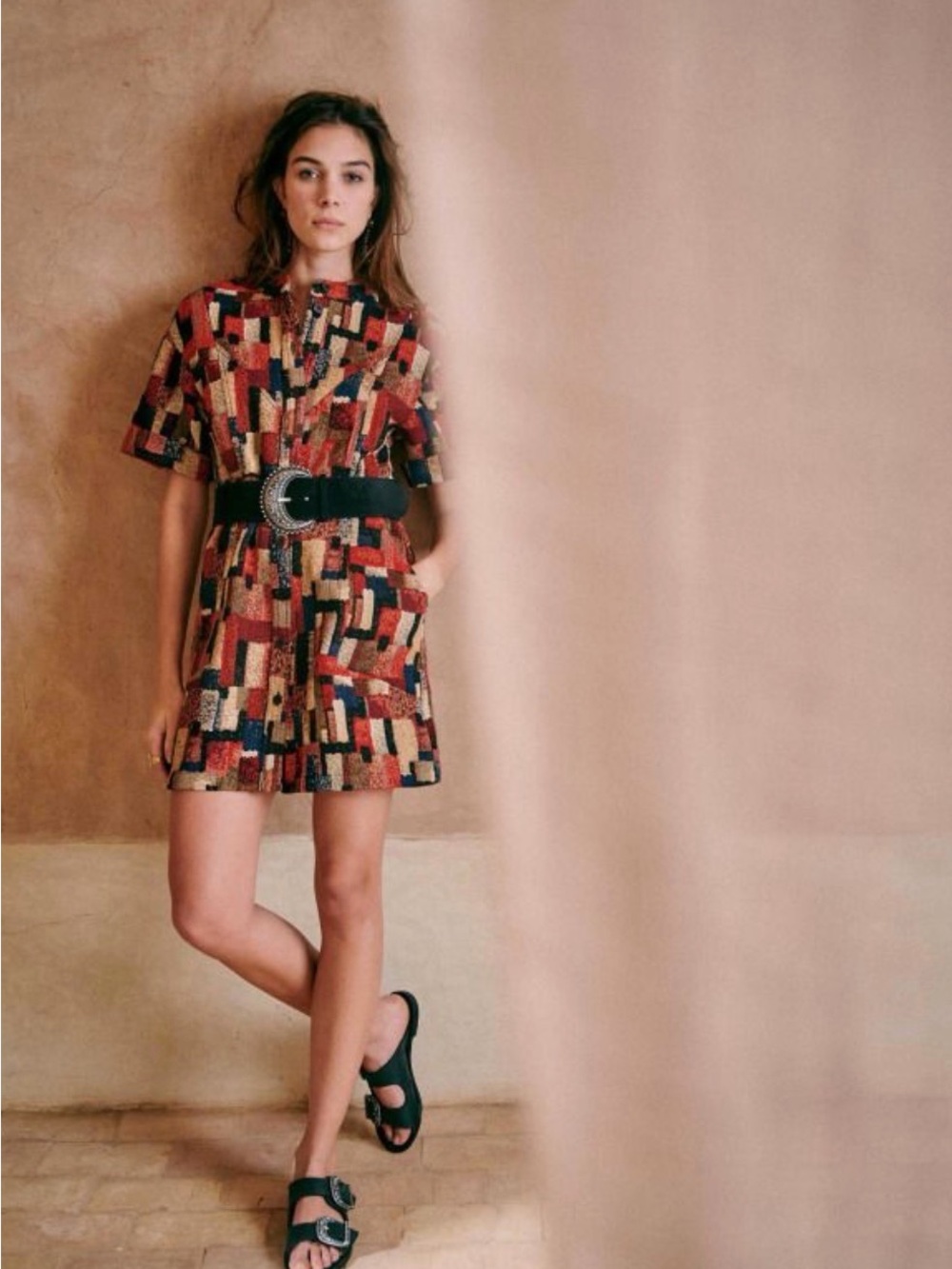 Sezane Paulette Dress Multi-Color Jacquard